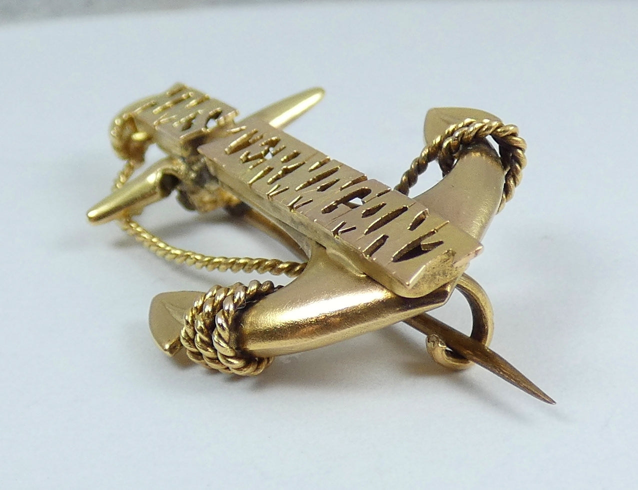 Antique 9ct Yellow Gold HMS Termagant Rope Anchor Sweetheart Brooch Royal Navy