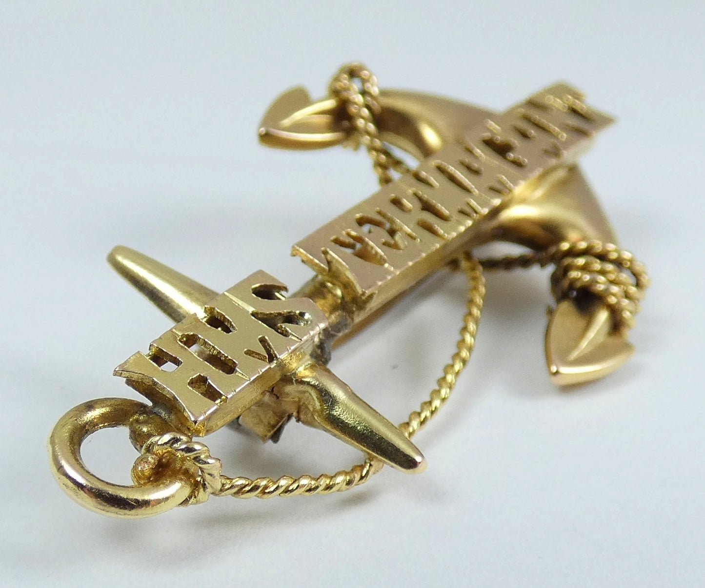 Antique 9ct Yellow Gold HMS Termagant Rope Anchor Sweetheart Brooch Royal Navy