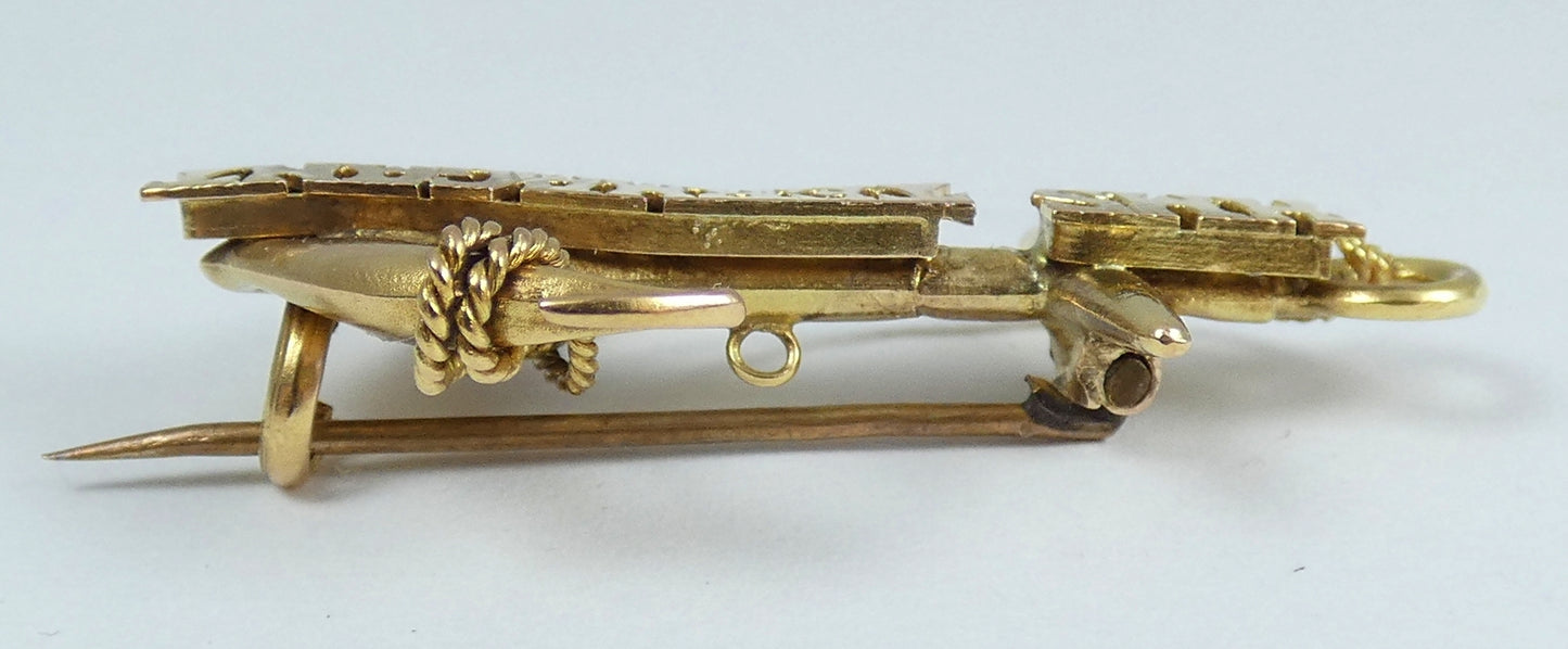 Antique 9ct Yellow Gold HMS Termagant Rope Anchor Sweetheart Brooch Royal Navy
