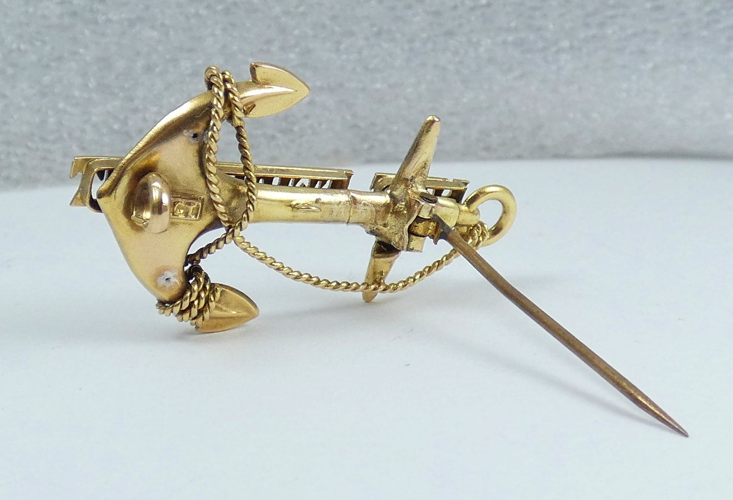 Antique 9ct Yellow Gold HMS Termagant Rope Anchor Sweetheart Brooch Royal Navy