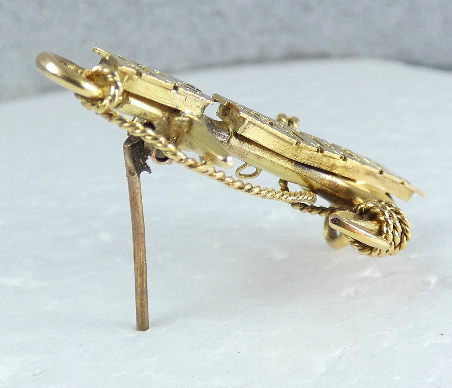 Antique 9ct Yellow Gold HMS Termagant Rope Anchor Sweetheart Brooch Royal Navy