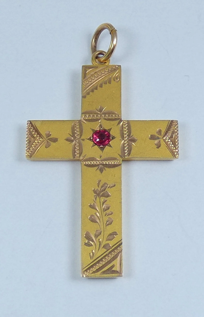 Antique Australian 9ct Yellow Gold 40mm Crucifix Cross Necklace Pendant Rollason