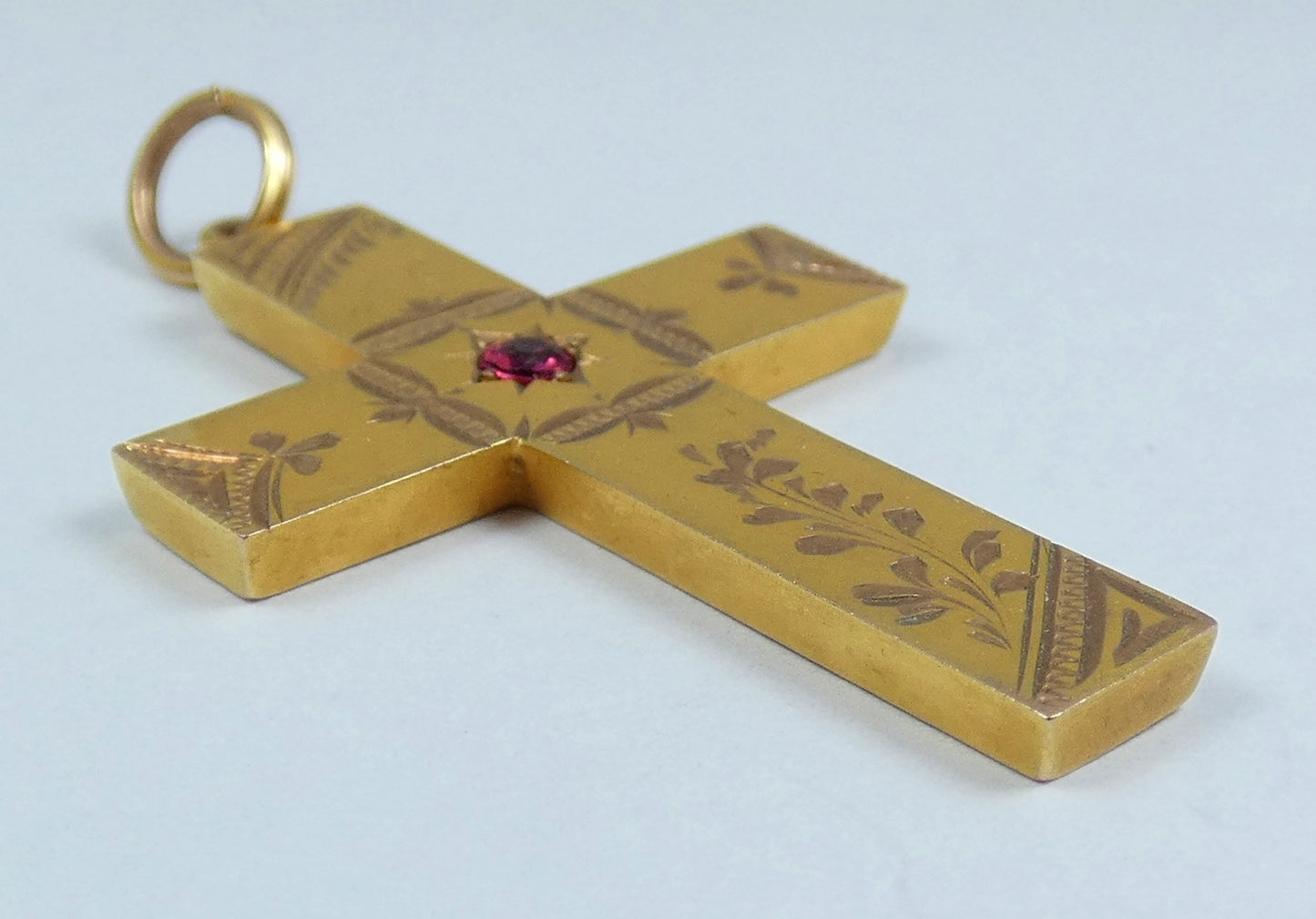 Antique Australian 9ct Yellow Gold 40mm Crucifix Cross Necklace Pendant Rollason