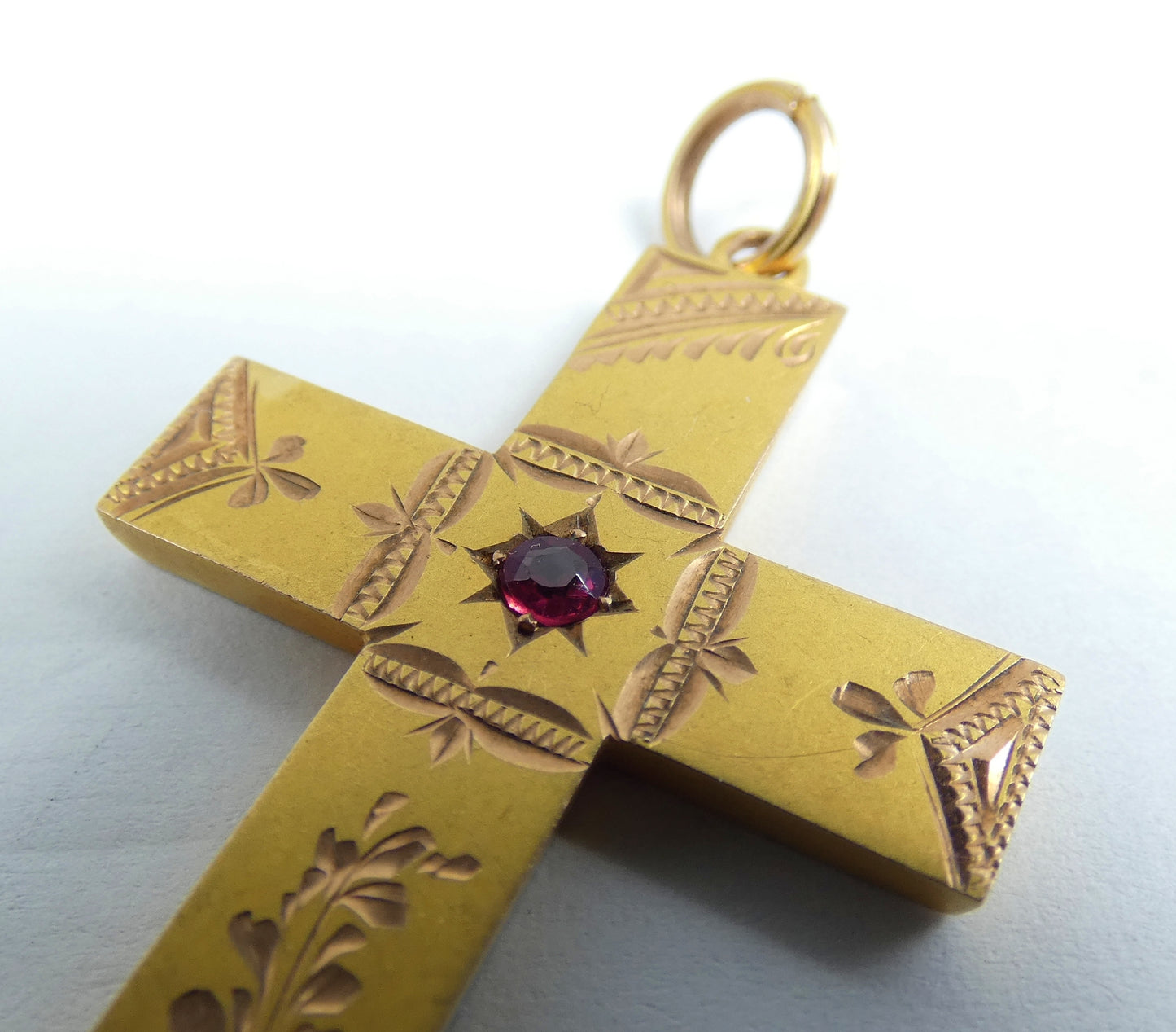 Antique Australian 9ct Yellow Gold 40mm Crucifix Cross Necklace Pendant Rollason