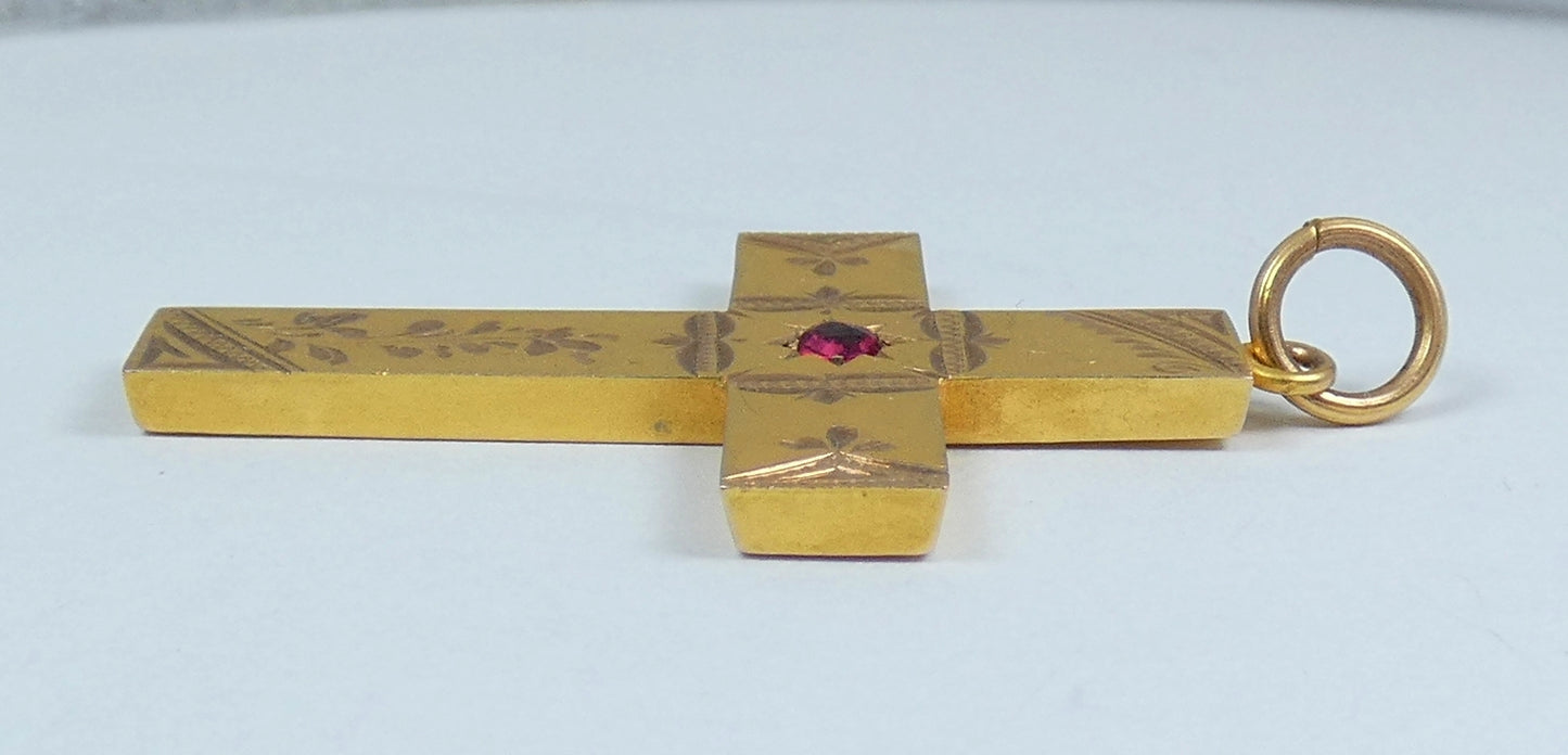 Antique Australian 9ct Yellow Gold 40mm Crucifix Cross Necklace Pendant Rollason