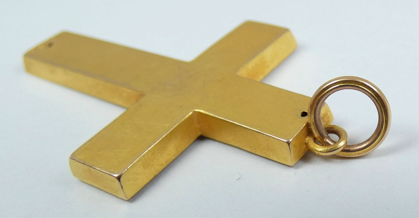 Antique Australian 9ct Yellow Gold 40mm Crucifix Cross Necklace Pendant Rollason
