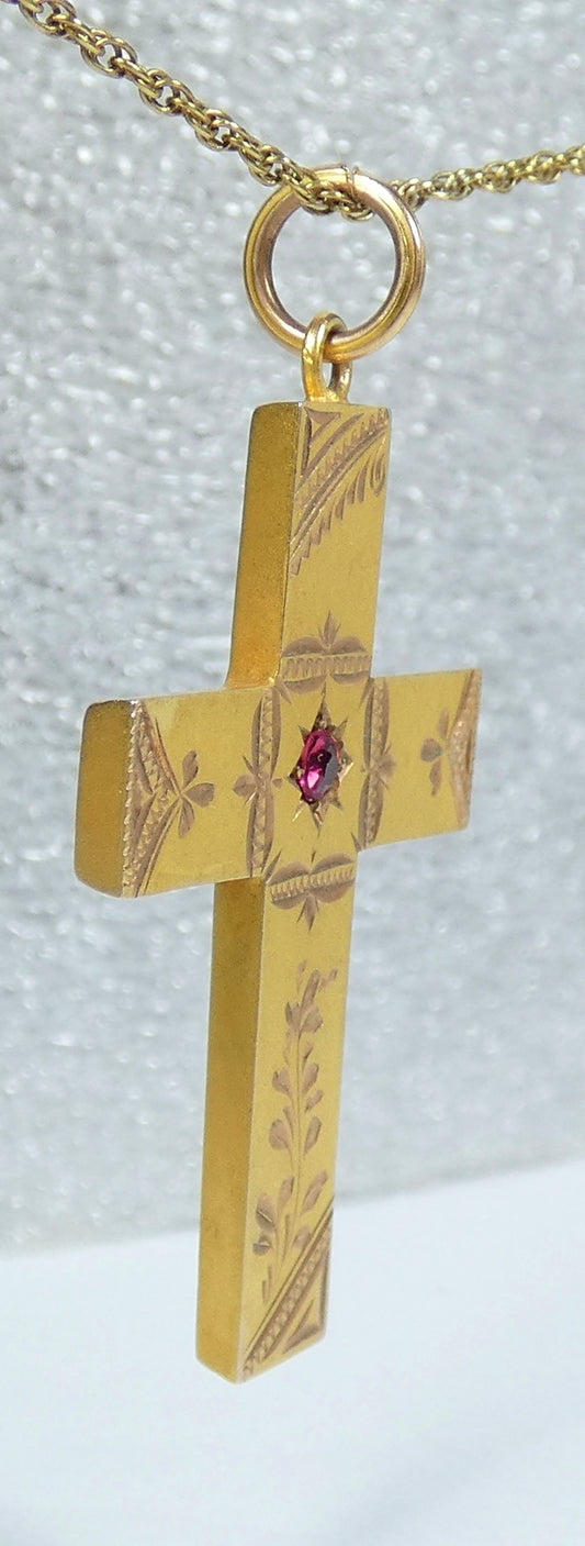 Antique Australian 9ct Yellow Gold 40mm Crucifix Cross Necklace Pendant Rollason