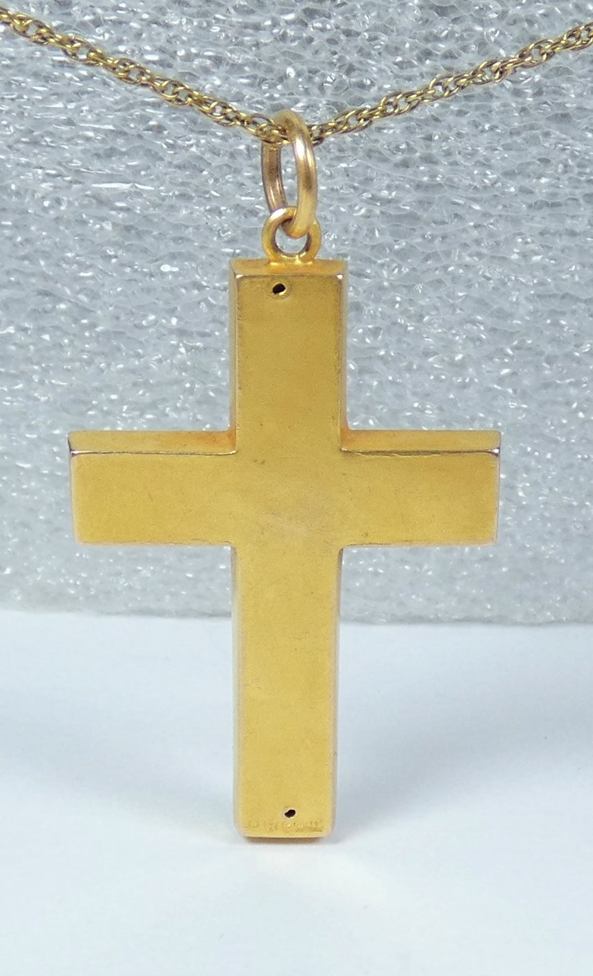 Antique Australian 9ct Yellow Gold 40mm Crucifix Cross Necklace Pendant Rollason