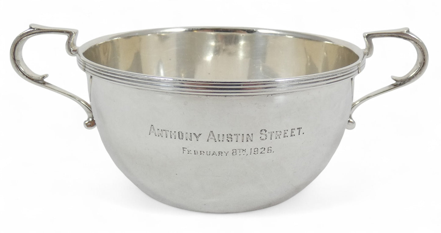 Antique Art Deco 1923 Sterling Silver Twin Handled Porringer Childs Bowl Dish