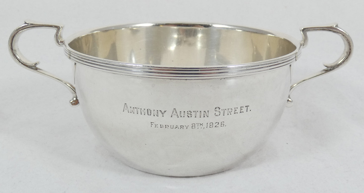 Antique Art Deco 1923 Sterling Silver Twin Handled Porringer Childs Bowl Dish