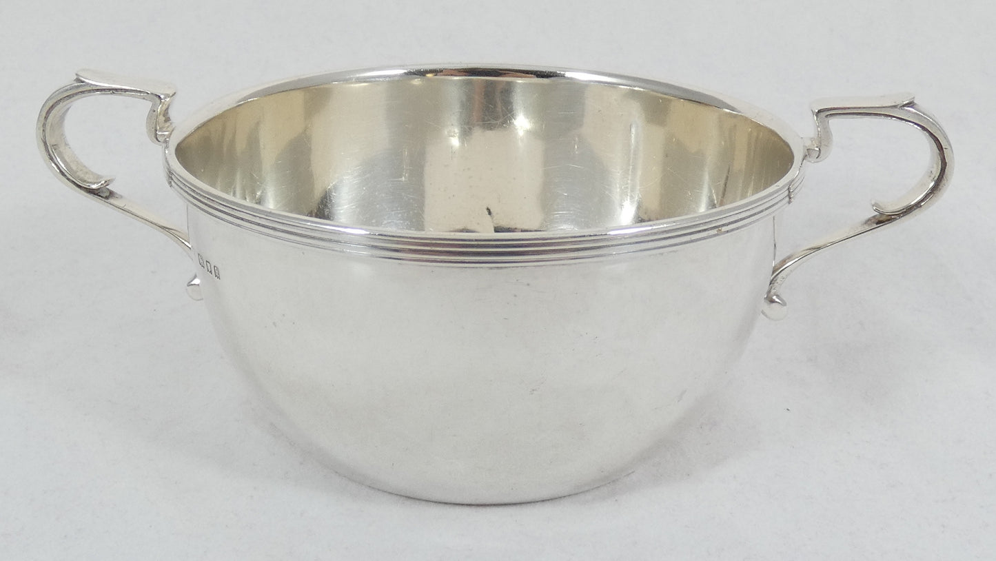 Antique Art Deco 1923 Sterling Silver Twin Handled Porringer Childs Bowl Dish