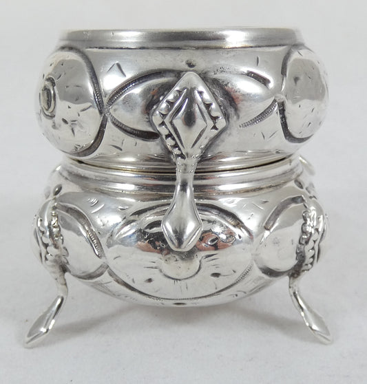 Antique Victorian 1868 Pair of Sterling Silver Cauldron Salt Cellars Bowls Cruet