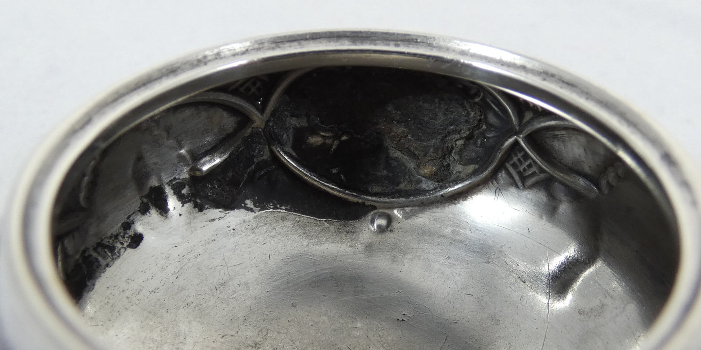 Antique Victorian 1868 Pair of Sterling Silver Cauldron Salt Cellars Bowls Cruet