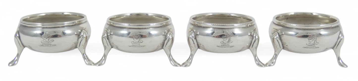 Antique Victorian 1882 Set of 4 Sterling Silver Cauldron Salt Cellars Bowl Cruet