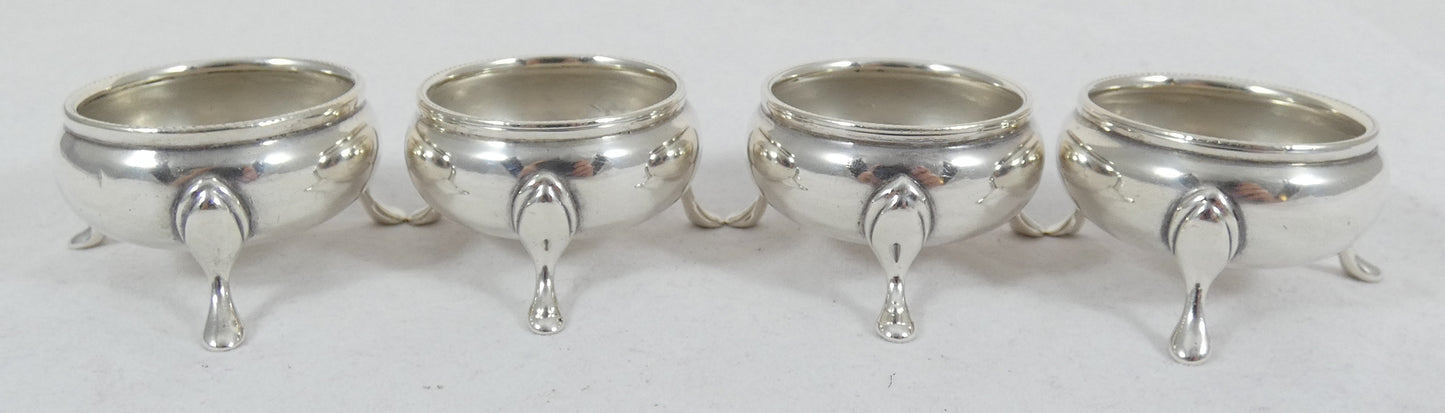 Antique Victorian 1882 Set of 4 Sterling Silver Cauldron Salt Cellars Bowl Cruet