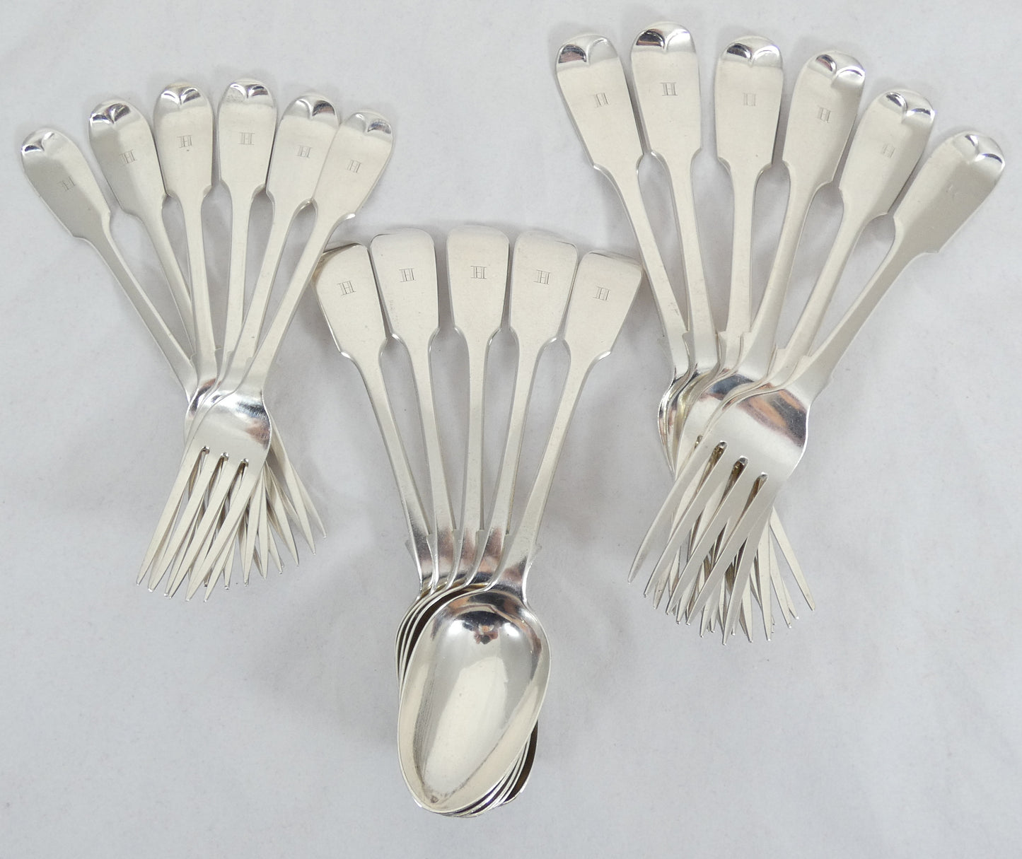 Antique Victorian 1856 Sterling Silver 6pl Cutlery Set Fiddle Back Fork Spoon GA