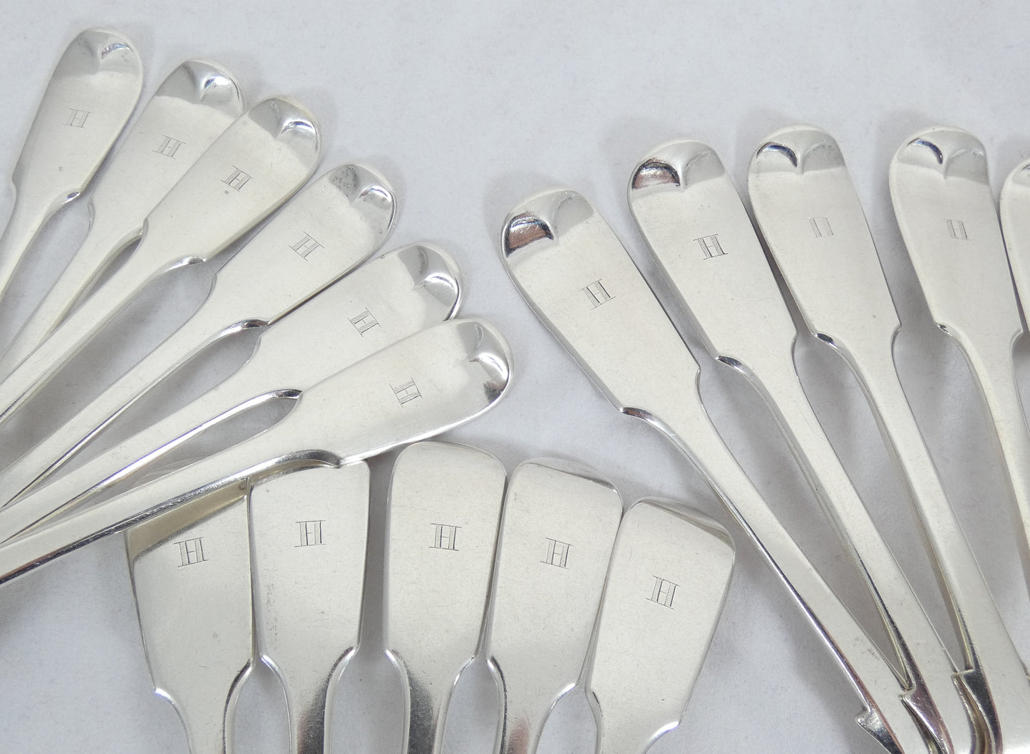 Antique Victorian 1856 Sterling Silver 6pl Cutlery Set Fiddle Back Fork Spoon GA