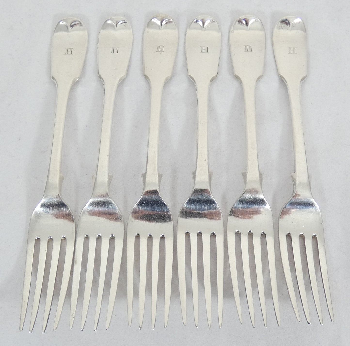 Antique Victorian 1856 Sterling Silver 6pl Cutlery Set Fiddle Back Fork Spoon GA