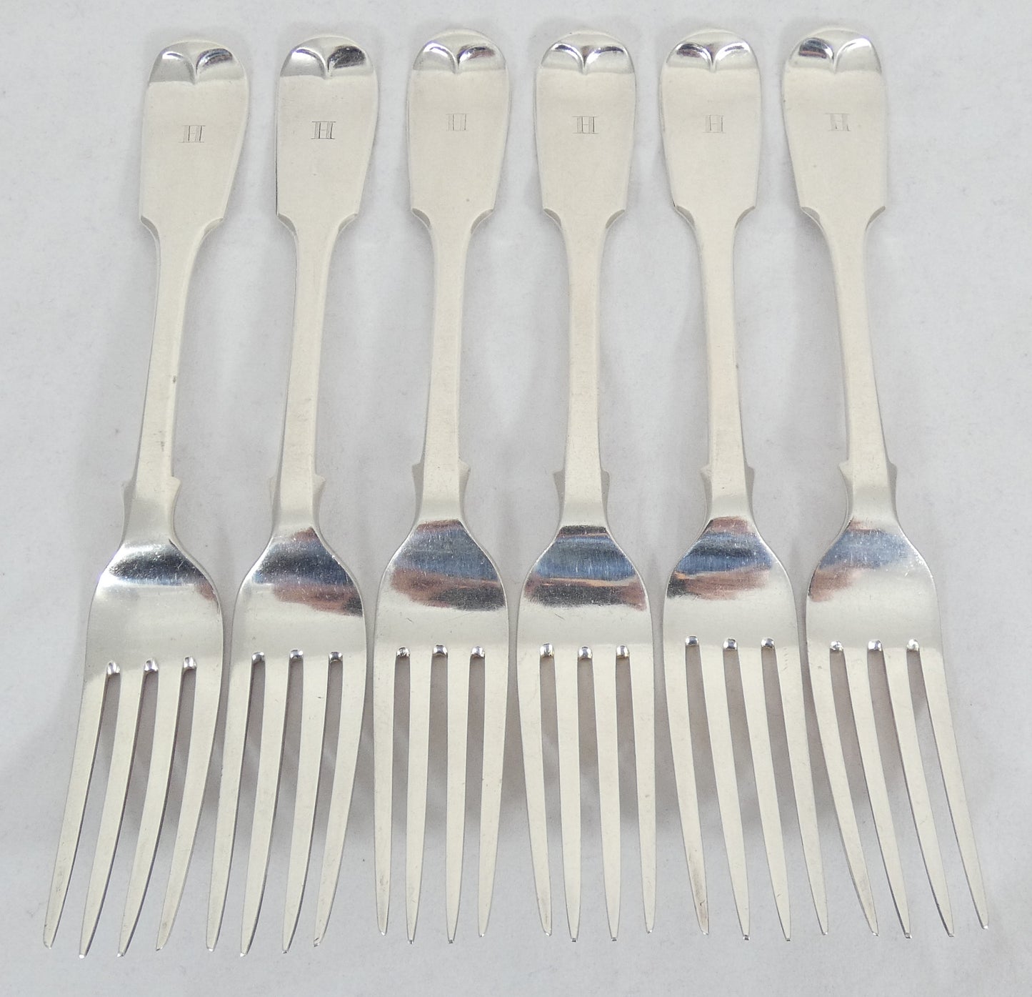 Antique Victorian 1856 Sterling Silver 6pl Cutlery Set Fiddle Back Fork Spoon GA
