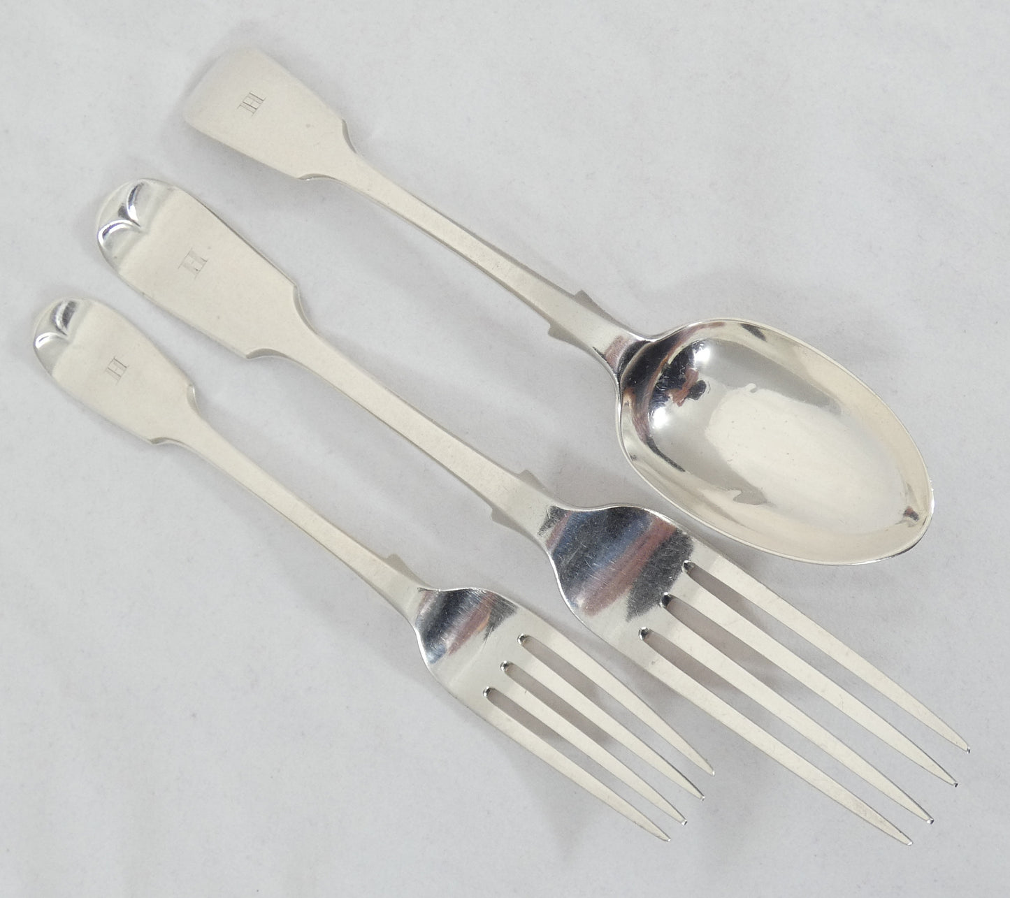 Antique Victorian 1856 Sterling Silver 6pl Cutlery Set Fiddle Back Fork Spoon GA