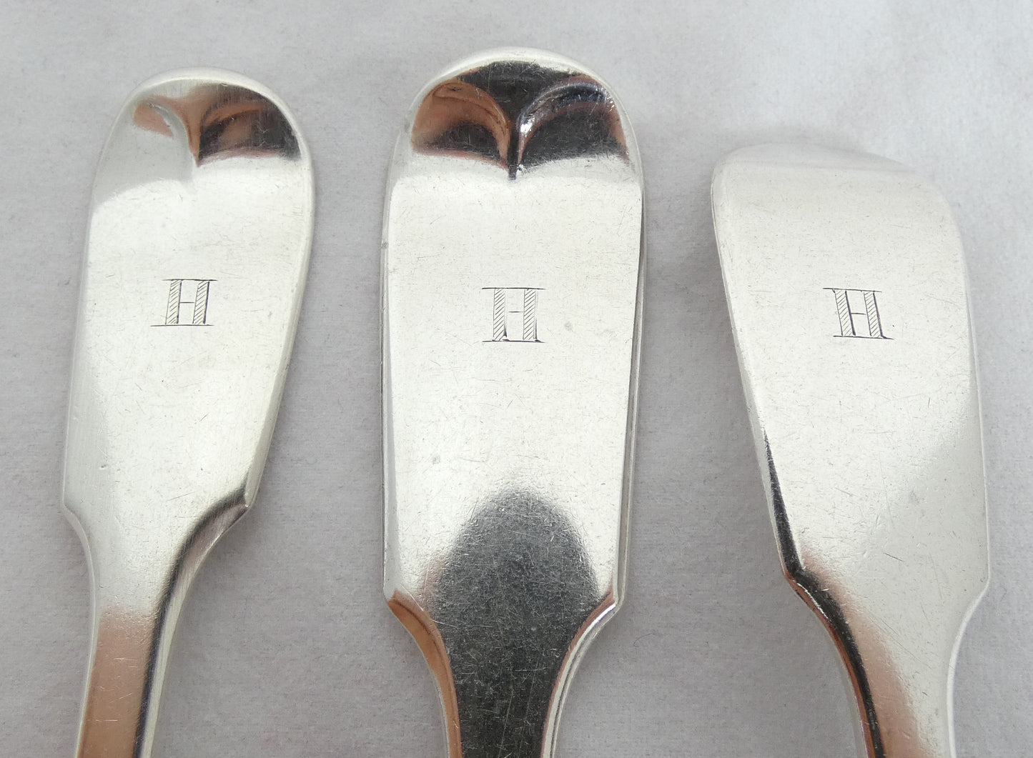 Antique Victorian 1856 Sterling Silver 6pl Cutlery Set Fiddle Back Fork Spoon GA