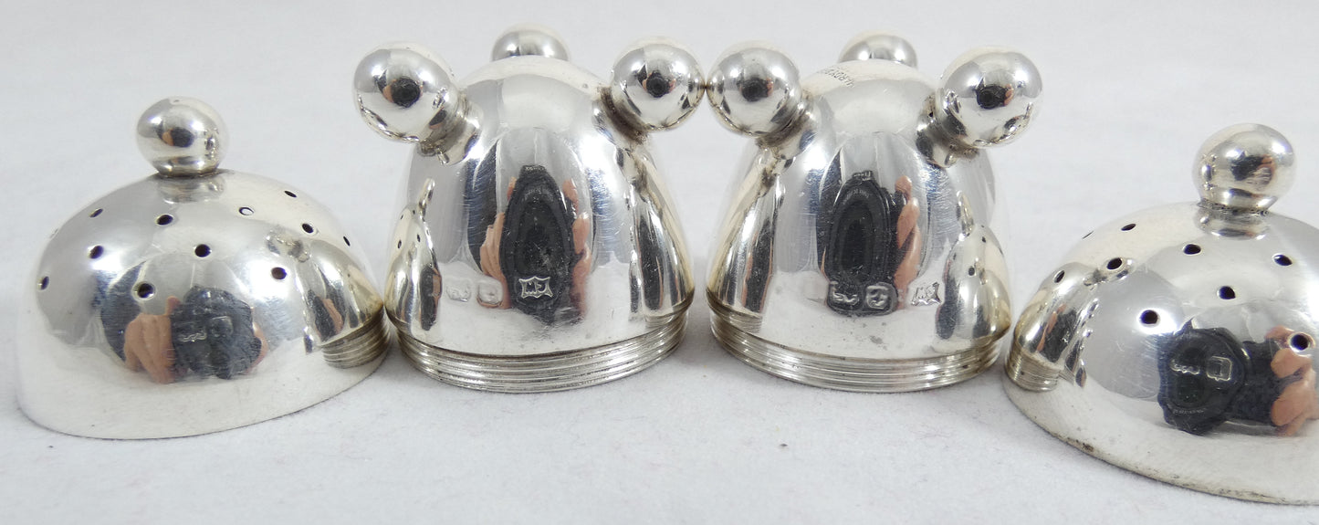Antique Edwardian 1908 Pair of Novelty Egg Sterling Silver Pepper Pots Shakers