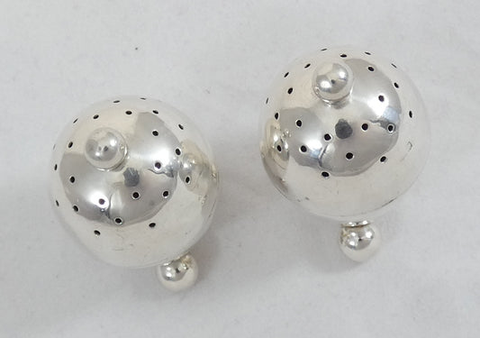 Antique Edwardian 1908 Pair of Novelty Egg Sterling Silver Pepper Pots Shakers