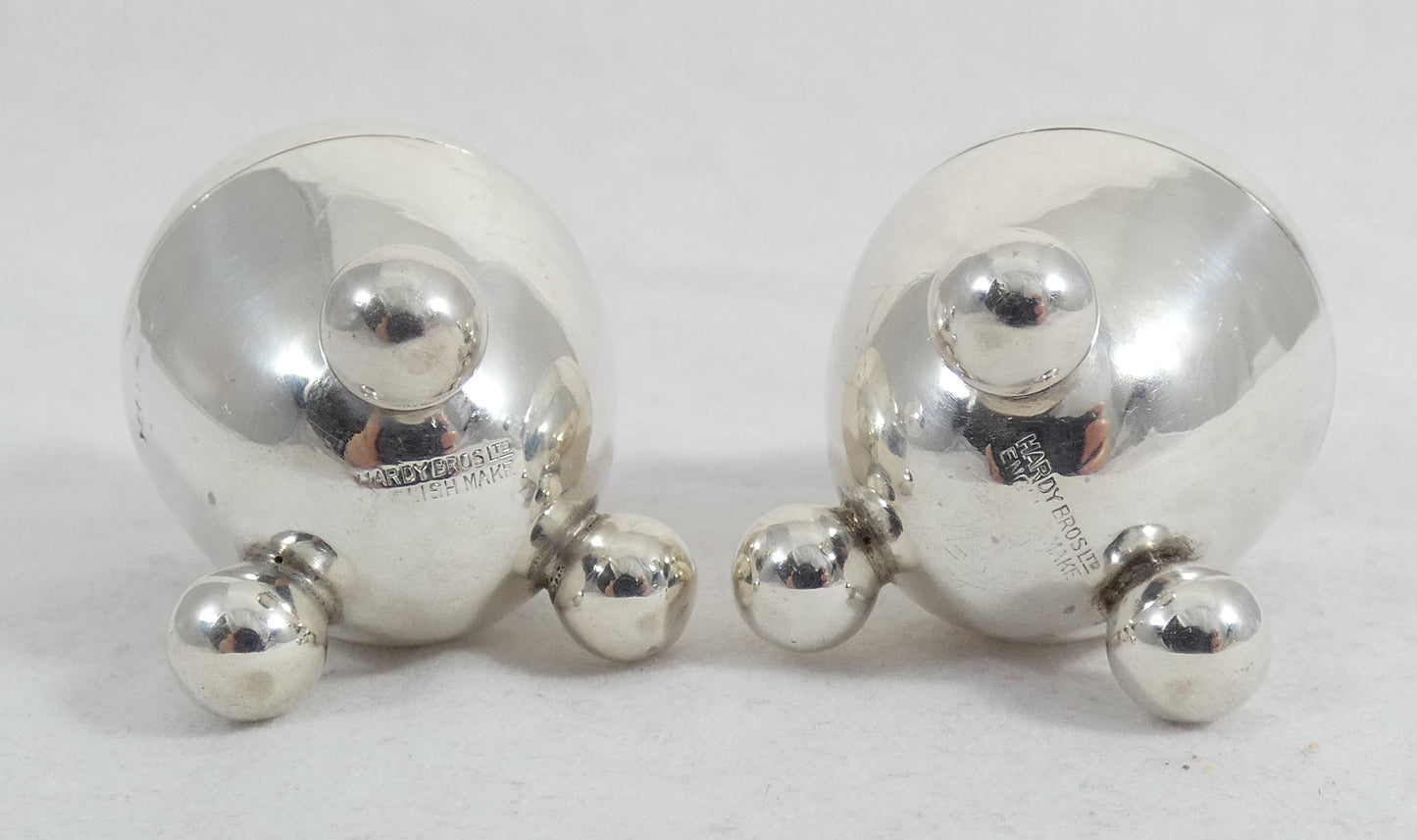 Antique Edwardian 1908 Pair of Novelty Egg Sterling Silver Pepper Pots Shakers