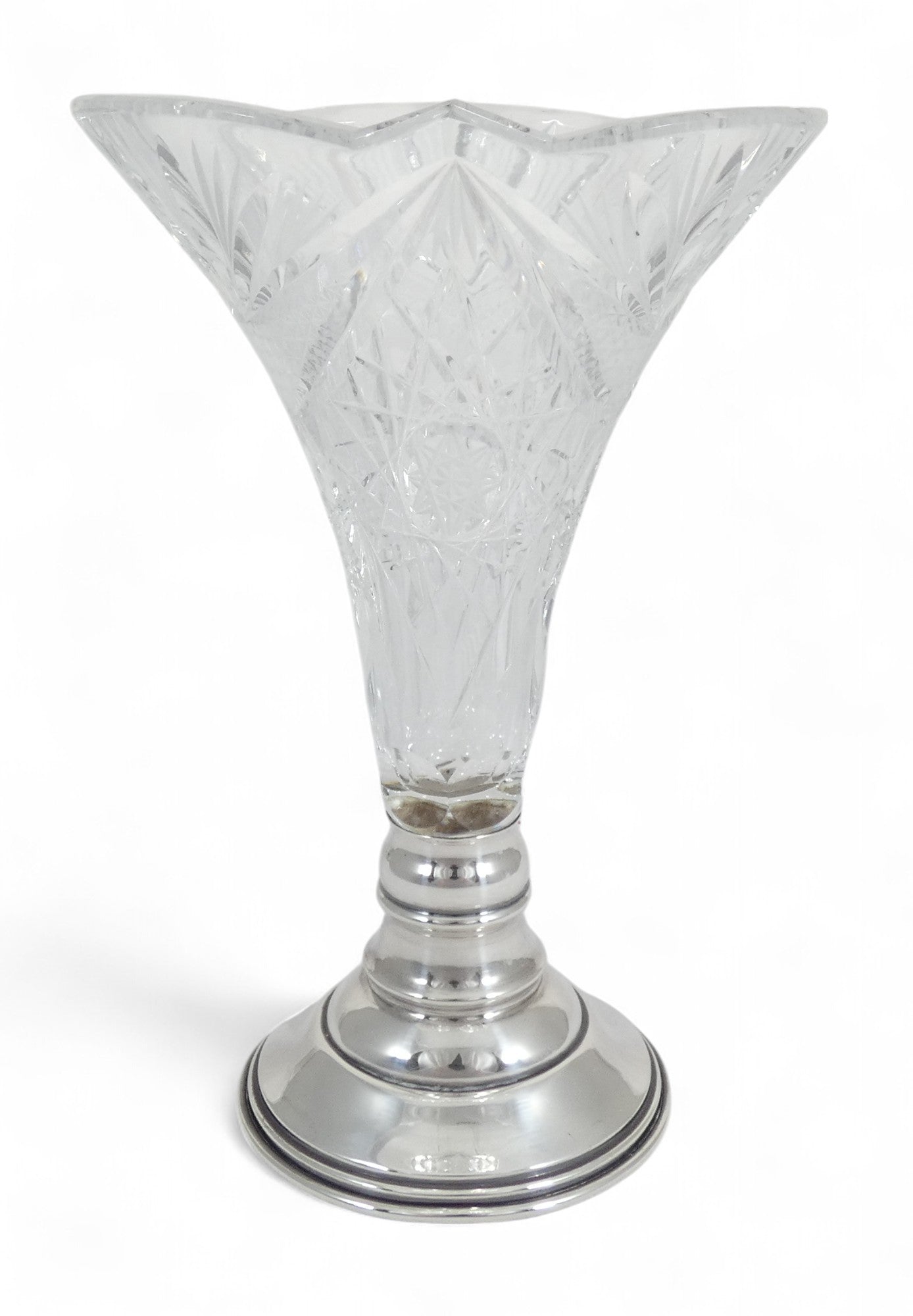 Vintage Hungarian Solid 800 Silver & Cut Crystal 19cm Flower Vase Sterling Glass