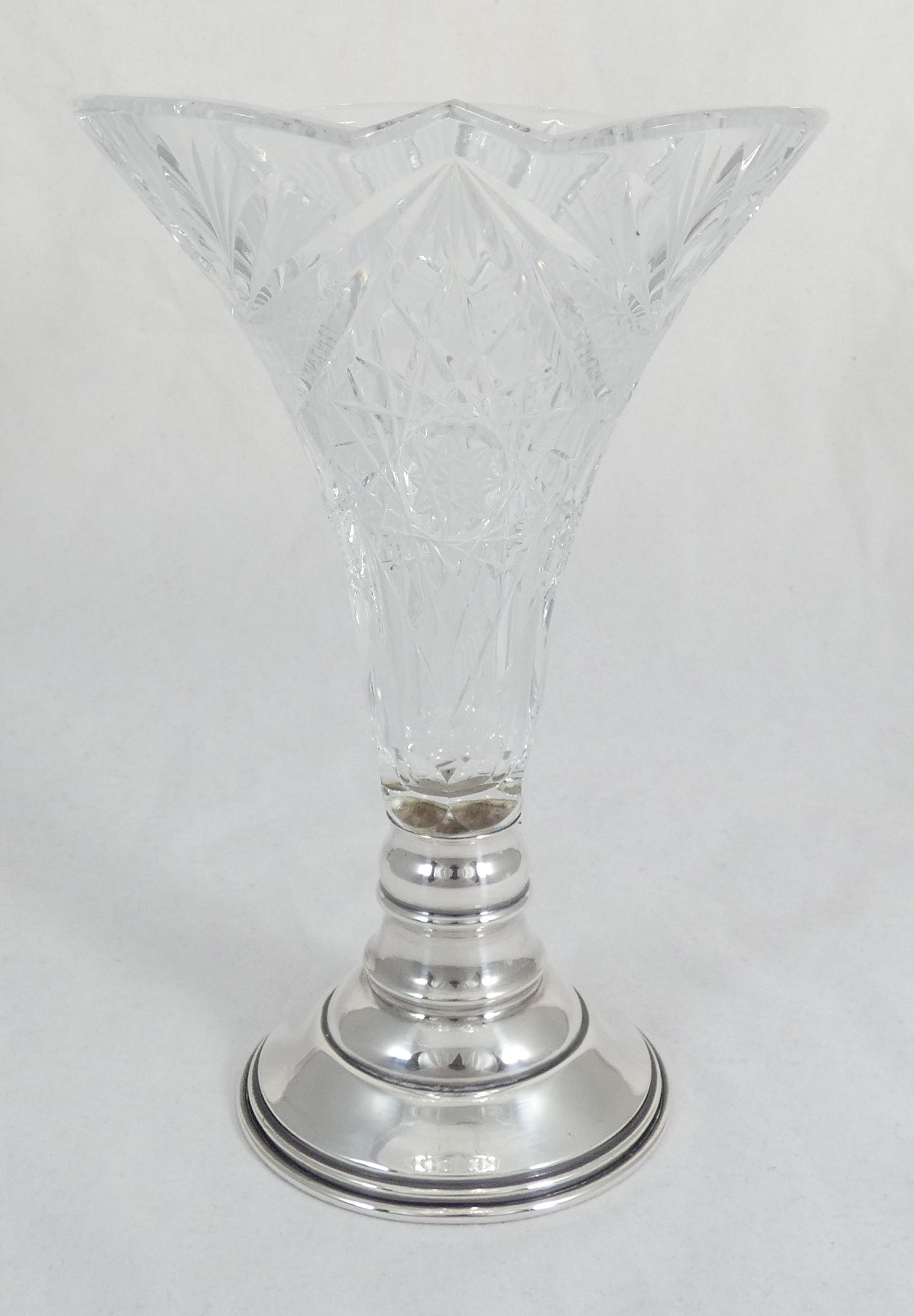 Vintage Hungarian Solid 800 Silver & Cut Crystal 19cm Flower Vase Sterling Glass