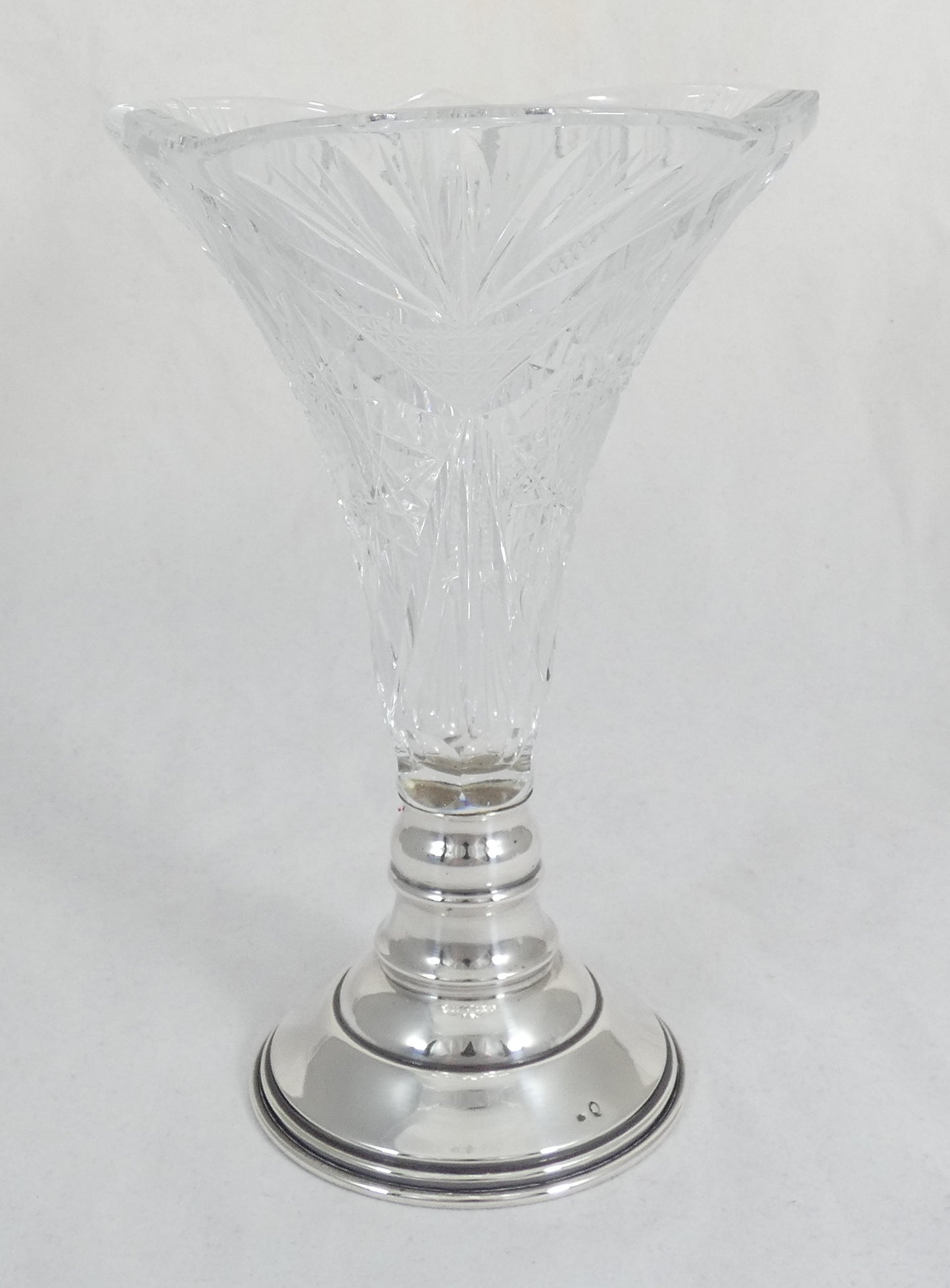 Vintage Hungarian Solid 800 Silver & Cut Crystal 19cm Flower Vase Sterling Glass