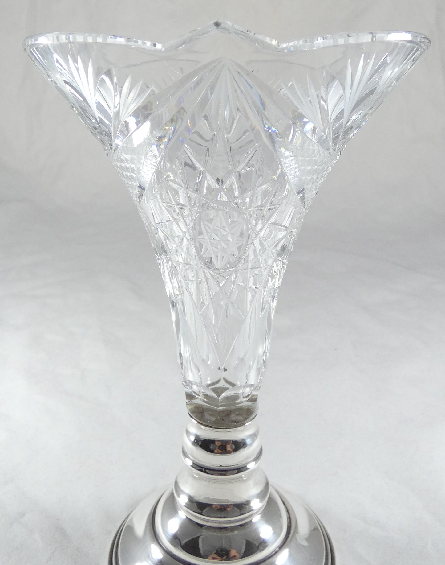 Vintage Hungarian Solid 800 Silver & Cut Crystal 19cm Flower Vase Sterling Glass
