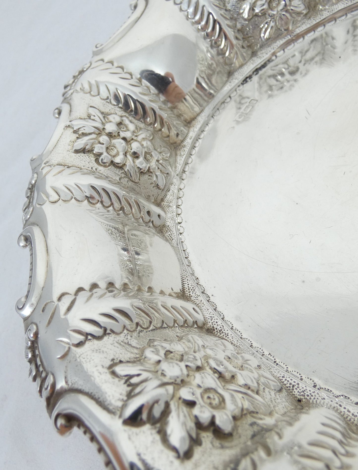 Antique Edwardian 1903 Sterling Silver 20cm Repousse Serving Bowl Dish Plate 925