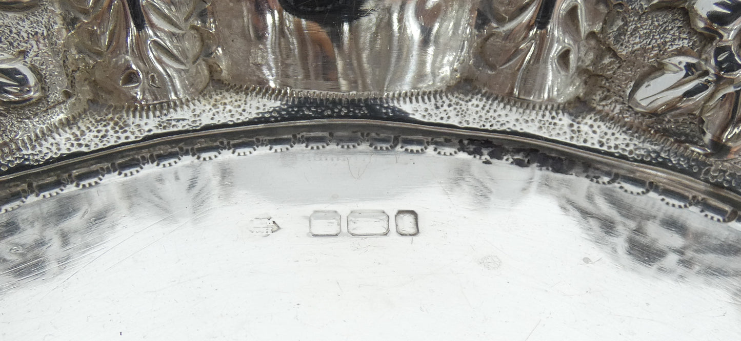 Antique Edwardian 1903 Sterling Silver 20cm Repousse Serving Bowl Dish Plate 925