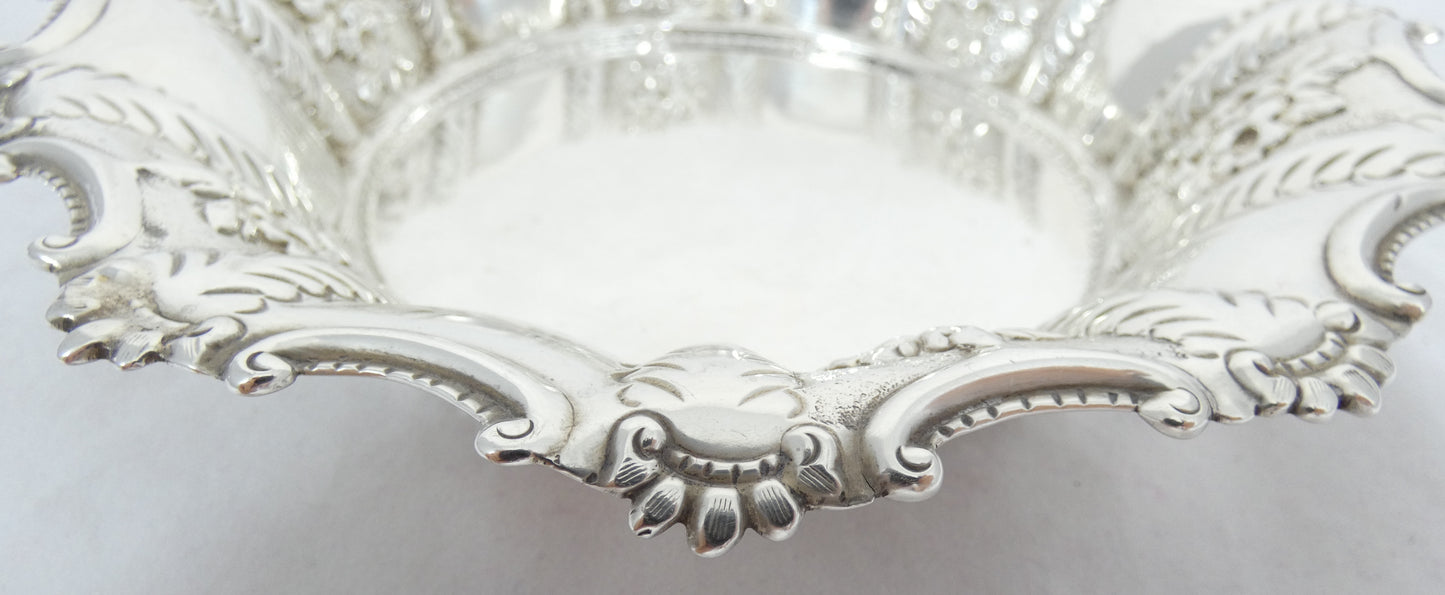 Antique Edwardian 1903 Sterling Silver 20cm Repousse Serving Bowl Dish Plate 925