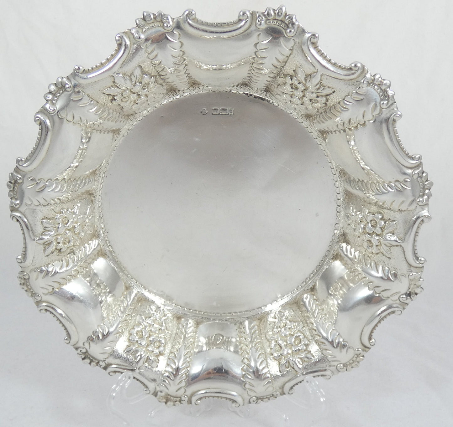 Antique Edwardian 1903 Sterling Silver 20cm Repousse Serving Bowl Dish Plate 925