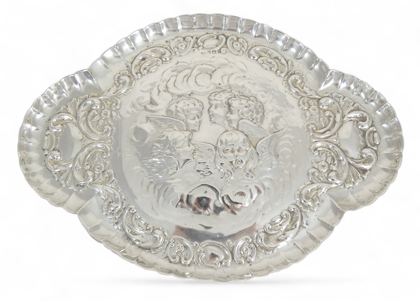 Antique Edwardian 1913 Sterling Silver Reynolds Angels Dressing Table Tray Dish