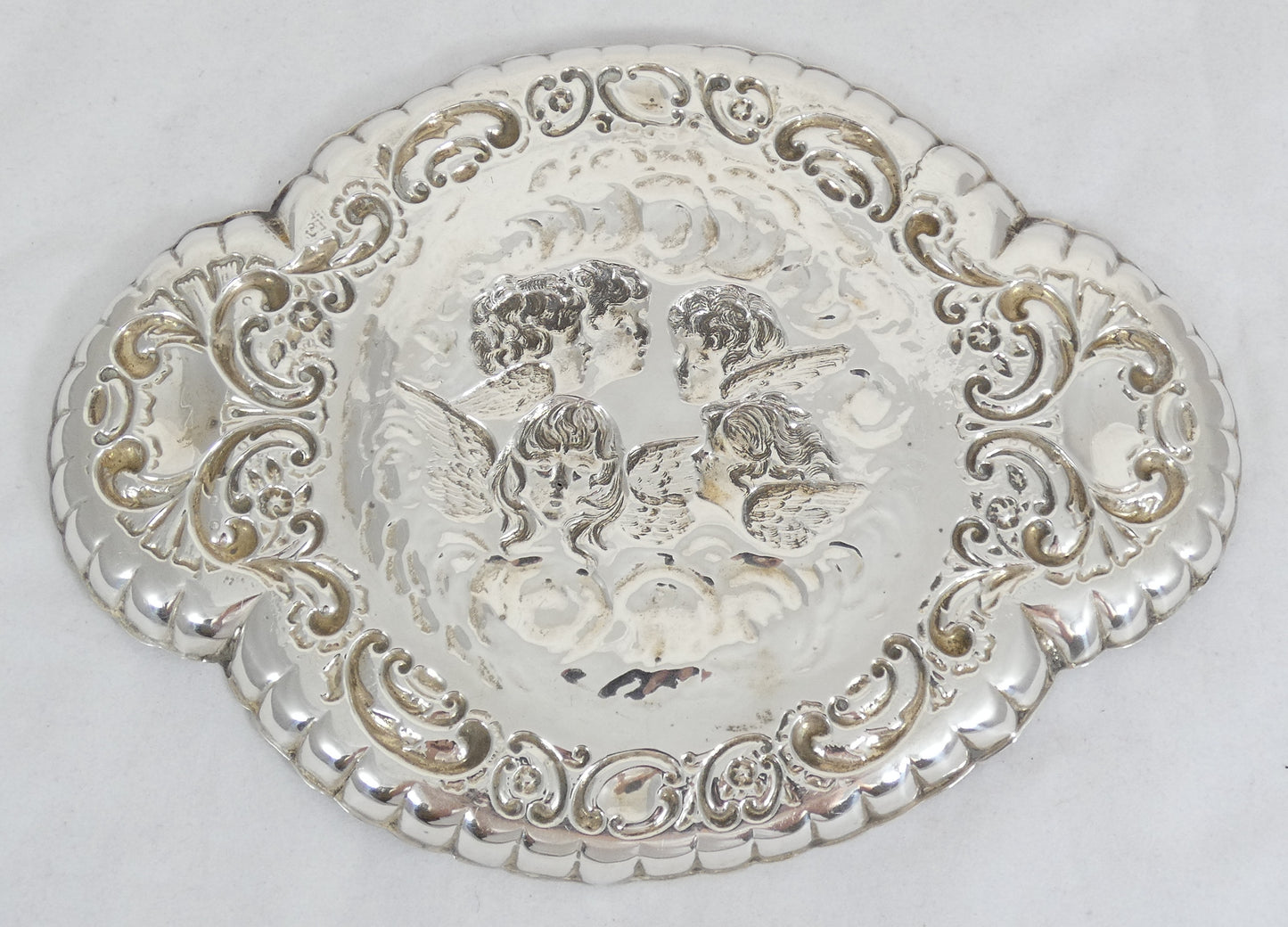 Antique Edwardian 1913 Sterling Silver Reynolds Angels Dressing Table Tray Dish