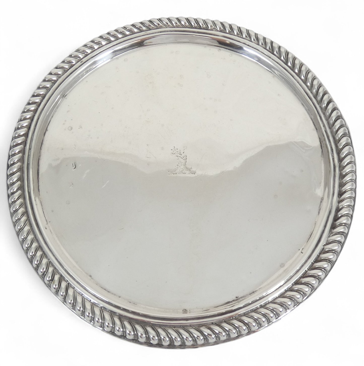 Antique Charles II 1679 Sterling Silver 19cm Salver Footed Tray Plate Rope Edge