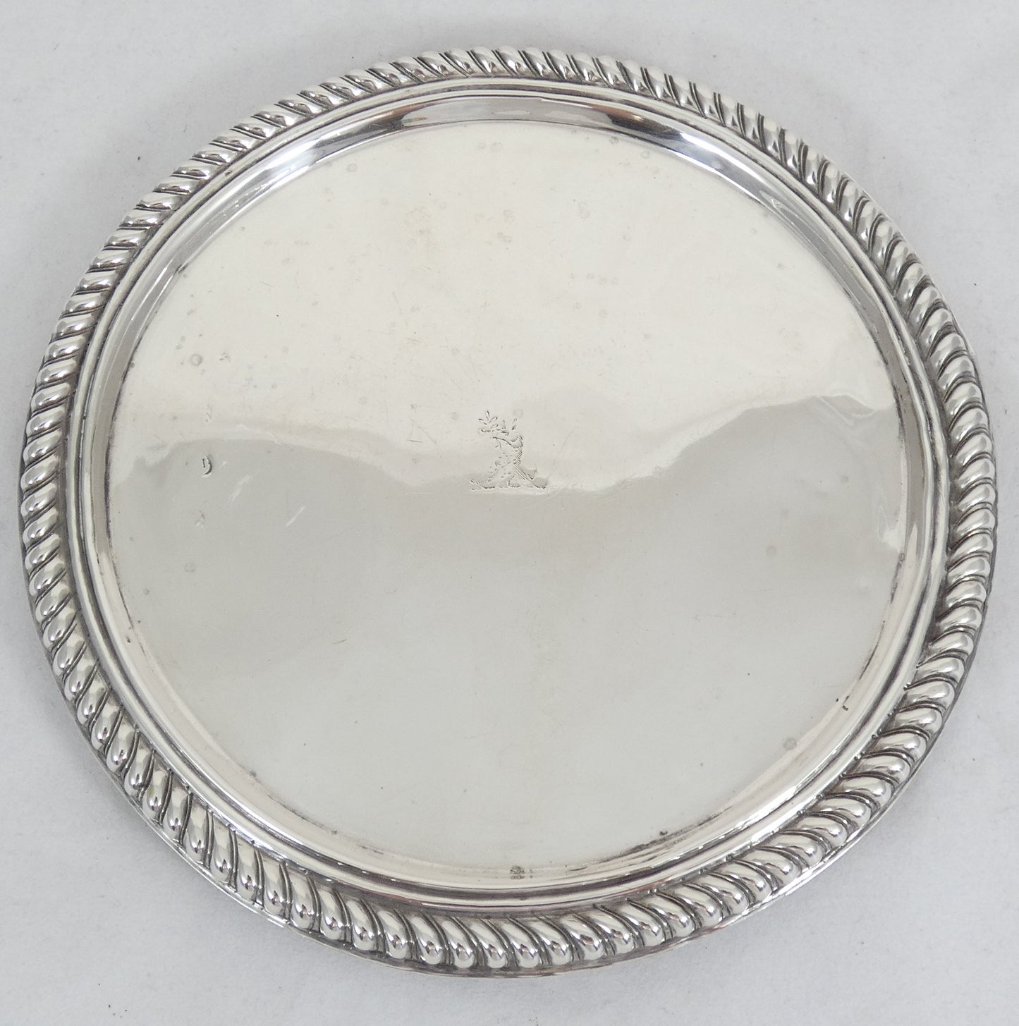 Antique Charles II 1679 Sterling Silver 19cm Salver Footed Tray Plate Rope Edge