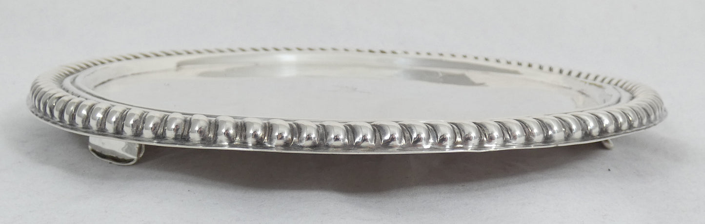 Antique Charles II 1679 Sterling Silver 19cm Salver Footed Tray Plate Rope Edge