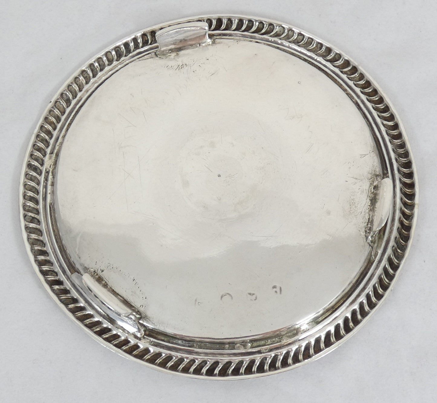 Antique Charles II 1679 Sterling Silver 19cm Salver Footed Tray Plate Rope Edge