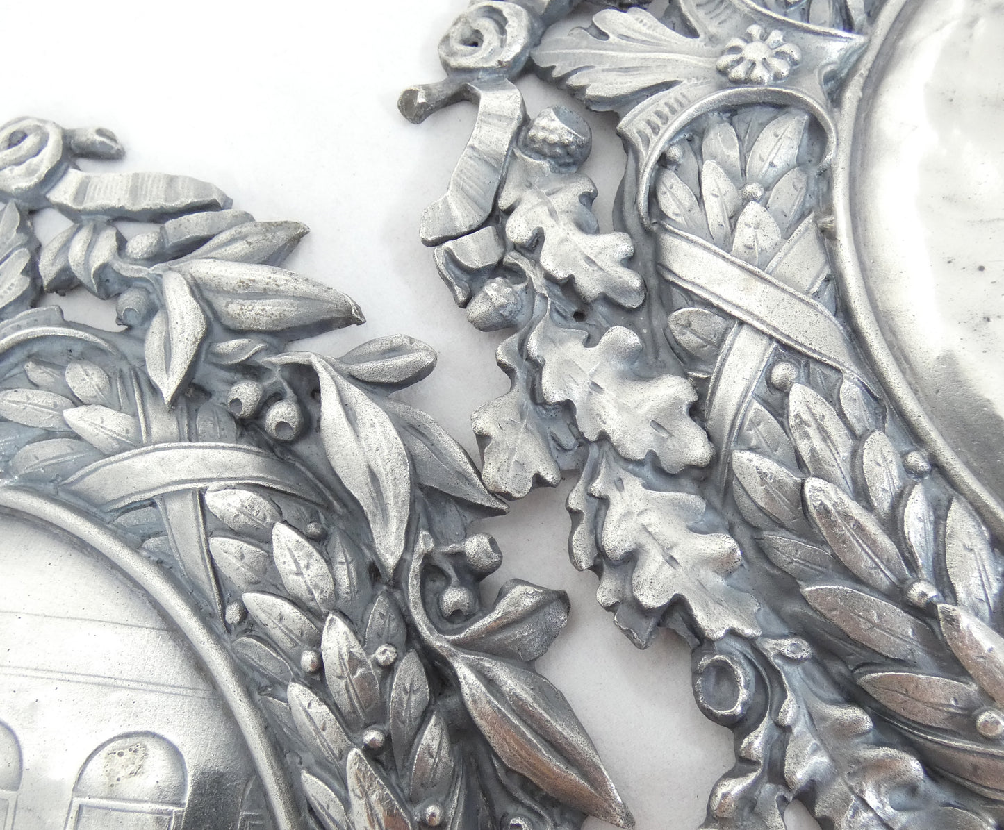 Antique Art Deco 1924 Pair Sterling Silver Large Plaques Swimming Rowing Sport