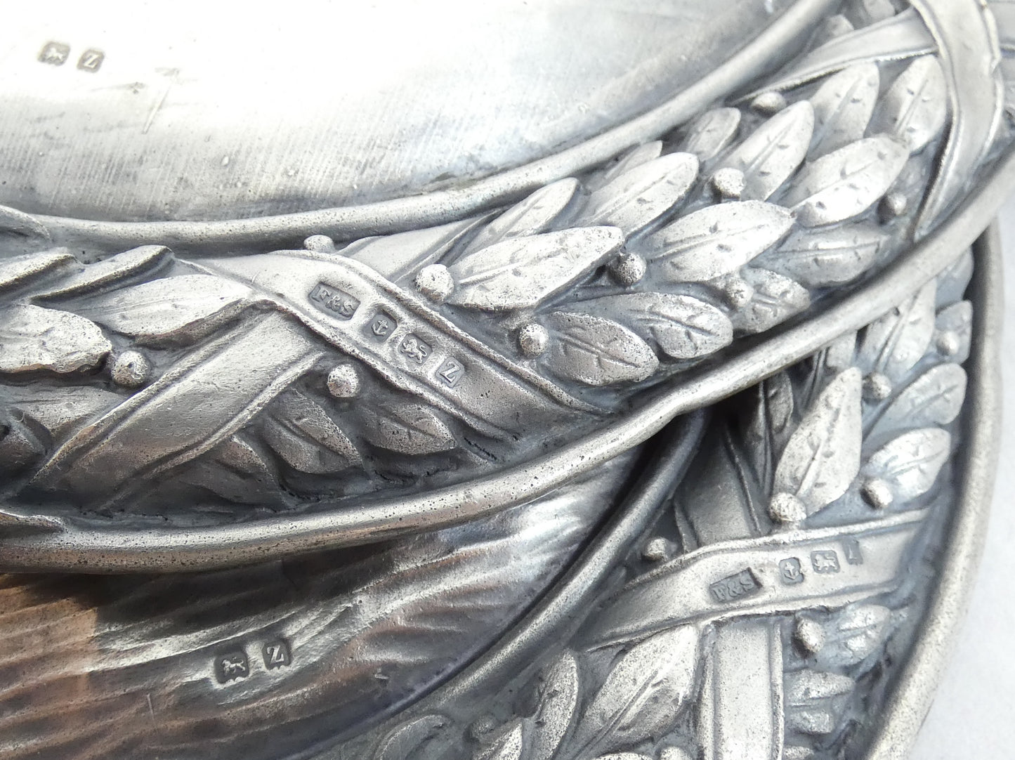 Antique Art Deco 1924 Pair Sterling Silver Large Plaques Swimming Rowing Sport