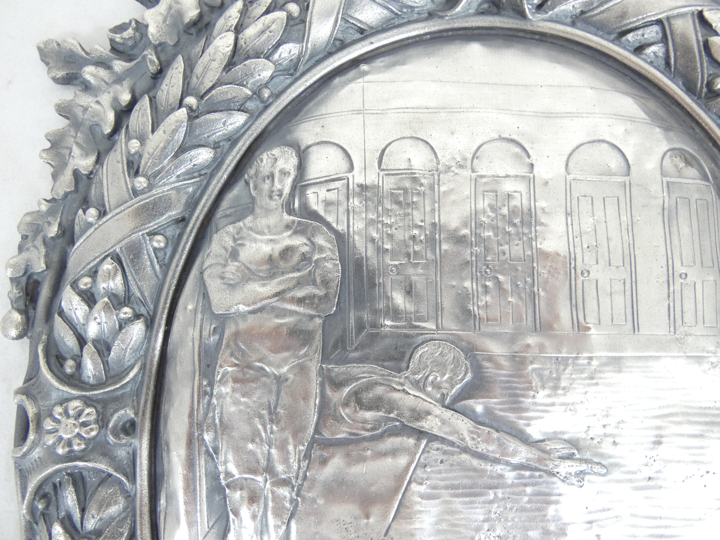 Antique Art Deco 1924 Pair Sterling Silver Large Plaques Swimming Rowing Sport