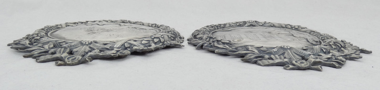 Antique Art Deco 1924 Pair Sterling Silver Large Plaques Swimming Rowing Sport