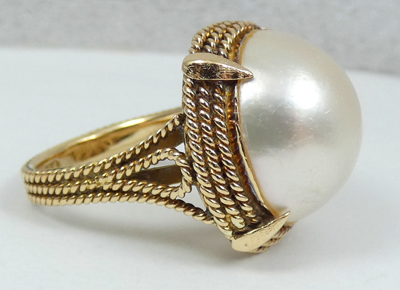 Vintage Solid 14ct Yellow Gold 17mm Mabe Pearl Cocktail Dress Ring Size 7 N 54