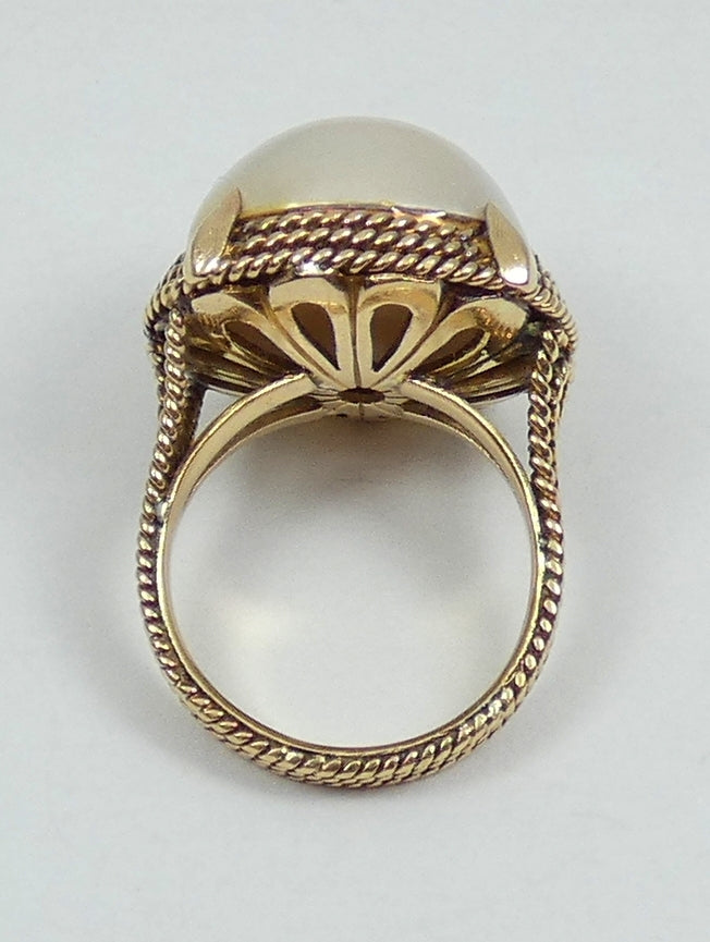 Vintage Solid 14ct Yellow Gold 17mm Mabe Pearl Cocktail Dress Ring Size 7 N 54
