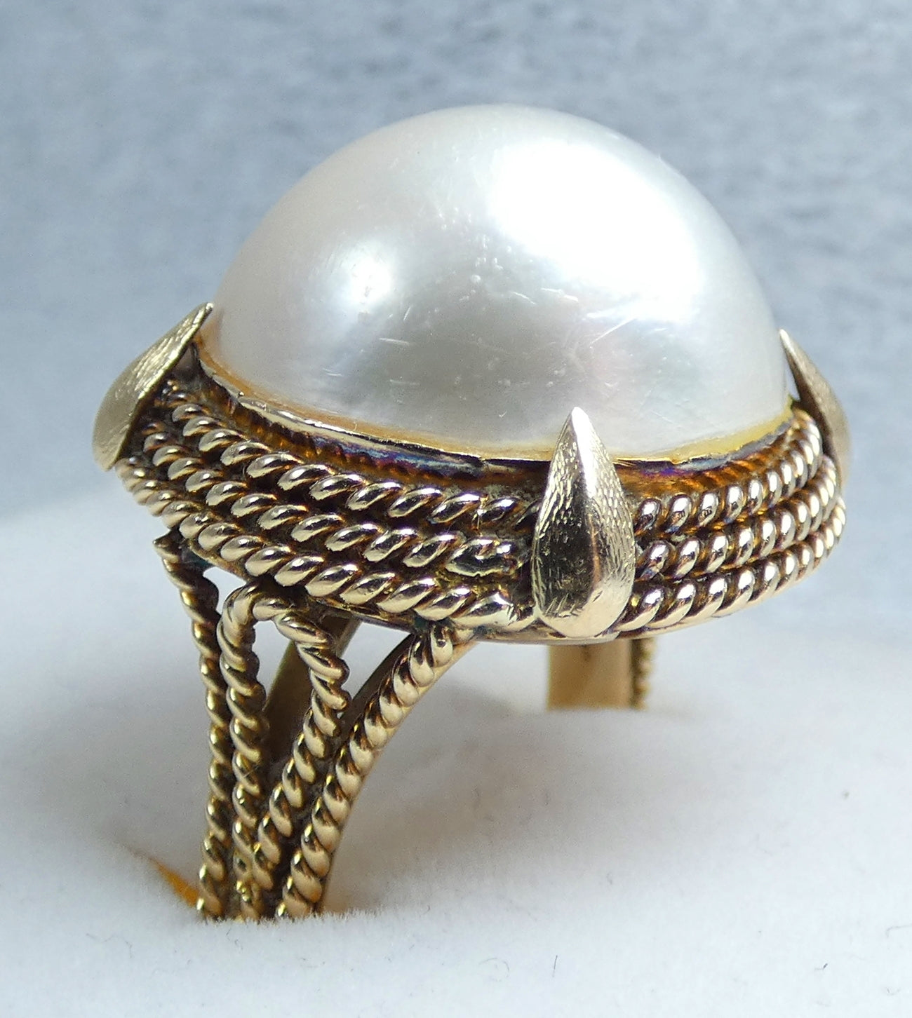 Vintage Solid 14ct Yellow Gold 17mm Mabe Pearl Cocktail Dress Ring Size 7 N 54