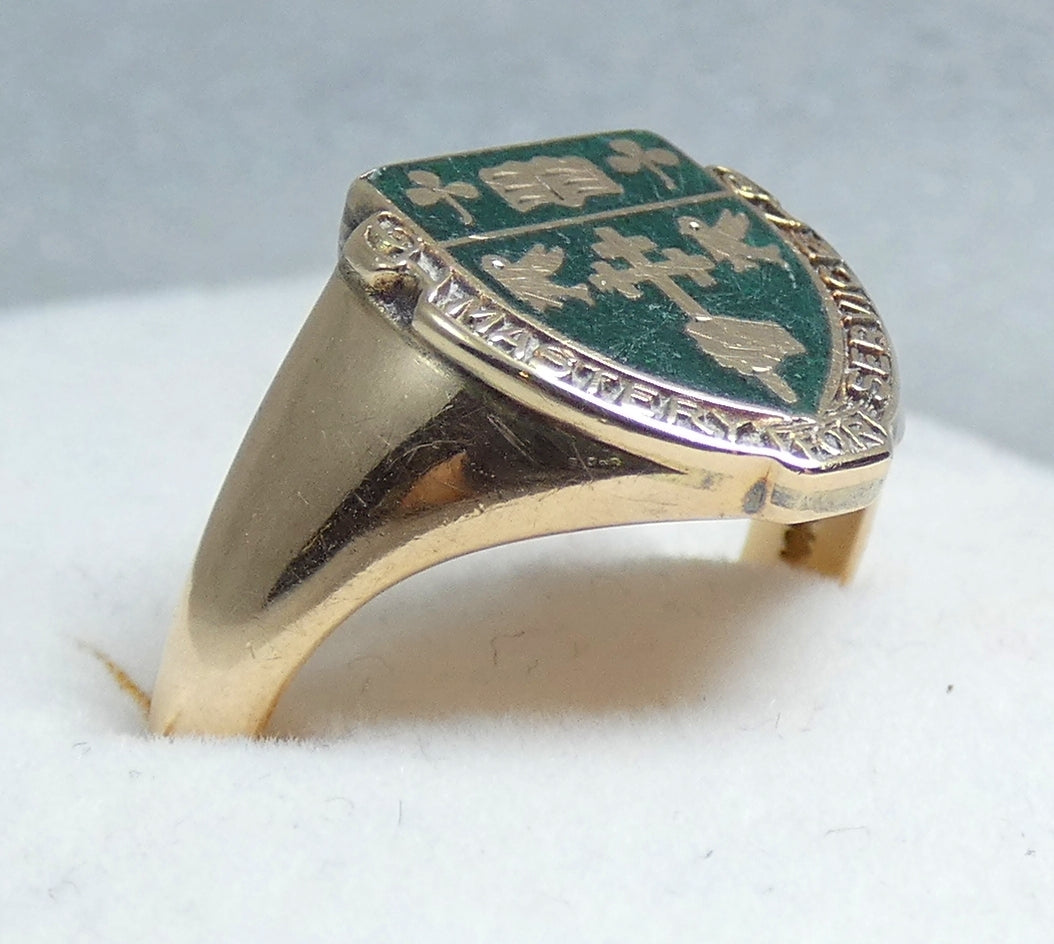 Vintage Solid 10ct Yellow Gold McGill Macdonald Mastery for Service Ring 8 P 56